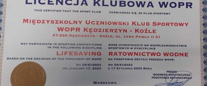 Licencje klubowe dla MUKS WOPR Kędzierzyn Koźle